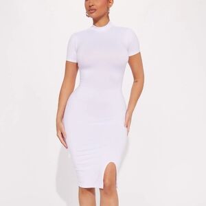 New. White Mock Neck Midi Dress
